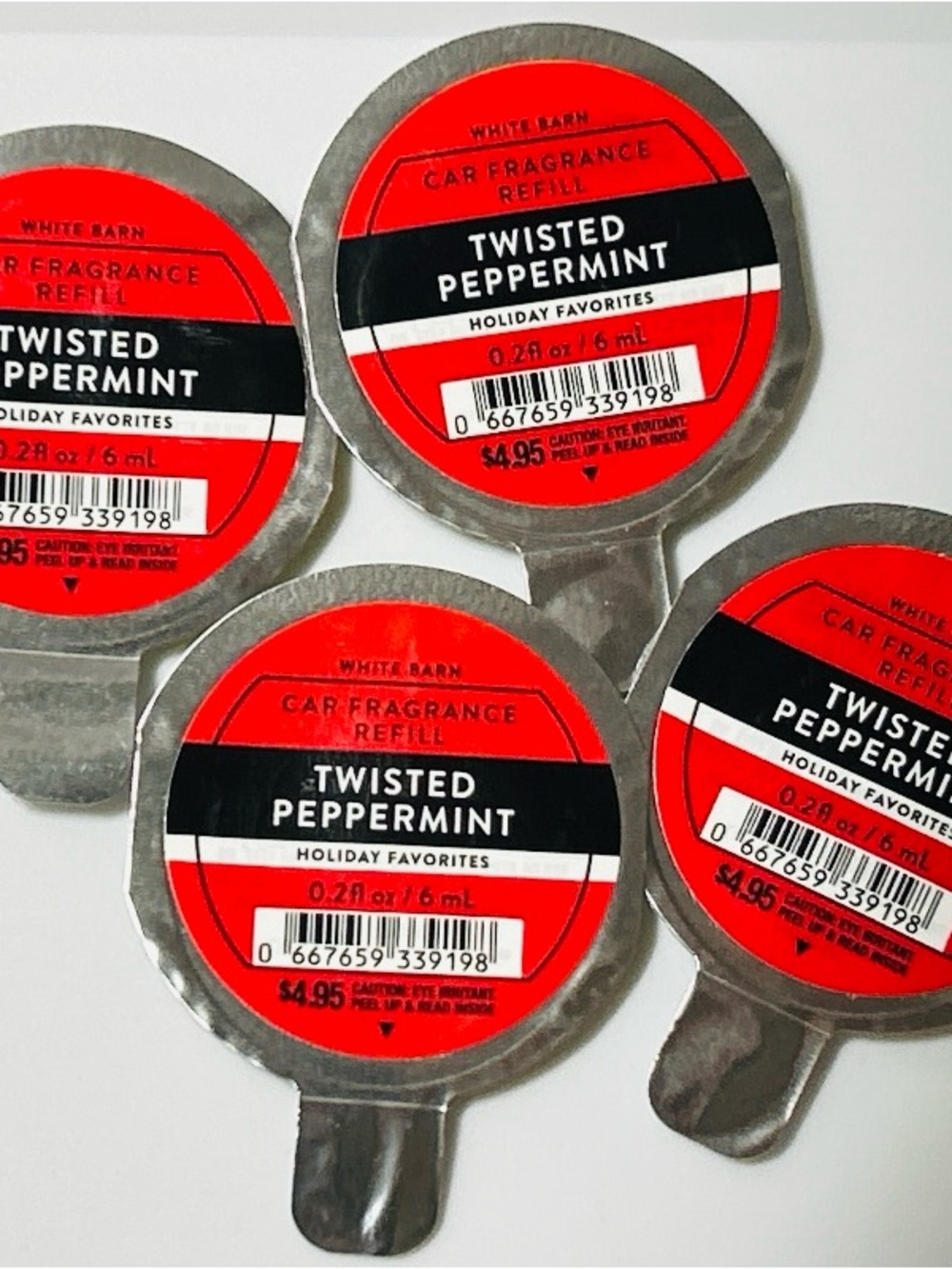 Bath & Body Works White Barn Twisted Peppermint Car Scent Refills 4 Pack
